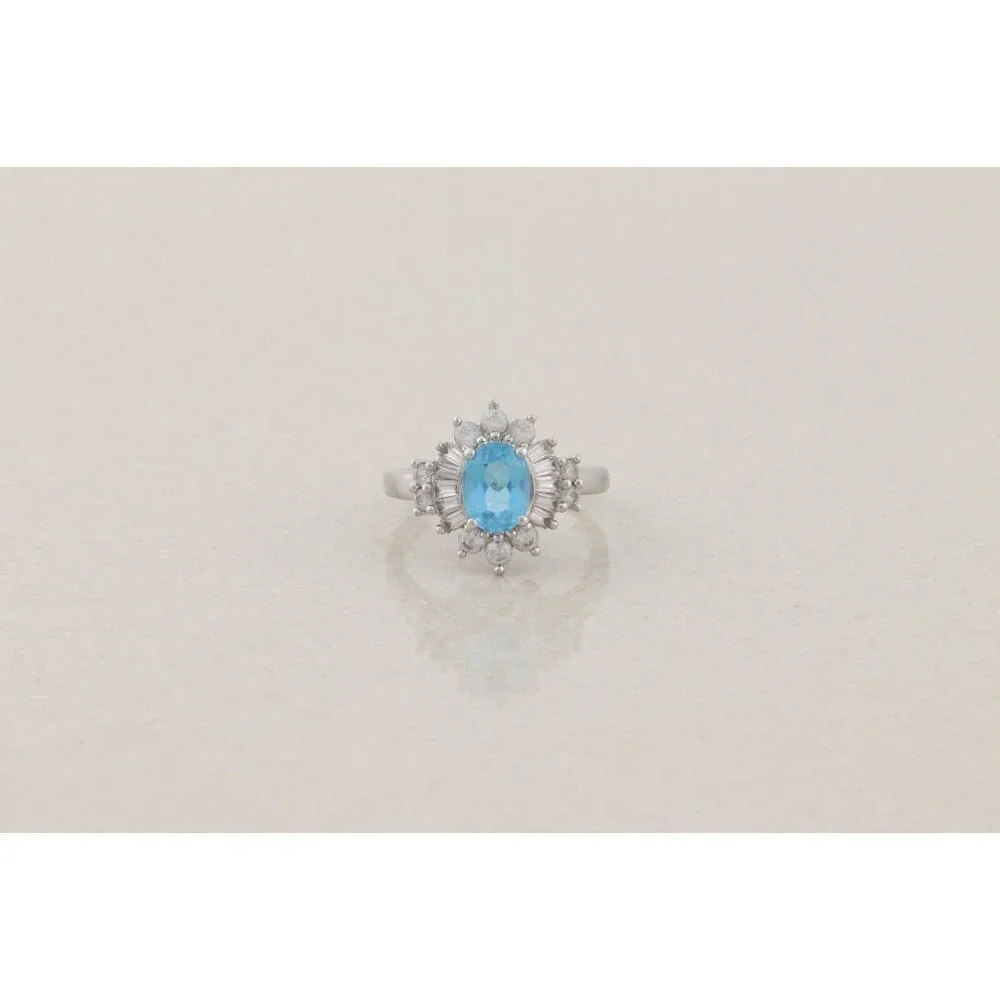 Sterling Silver Natural Blue Topaz and White Topaz Ring Ballerina Ring Size 7 - Picture 8 of 8